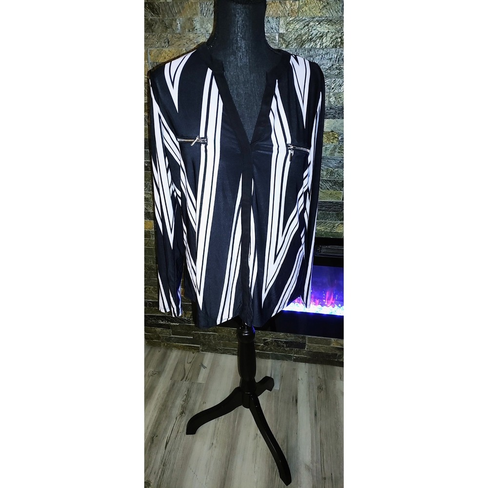 I.N.C Black & White Striped Shirt With Zippers Size L